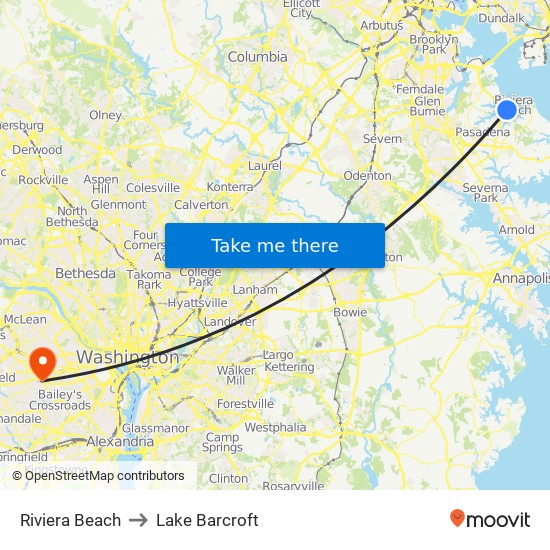 Riviera Beach to Lake Barcroft map