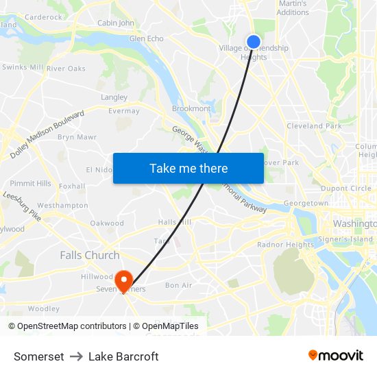 Somerset to Lake Barcroft map