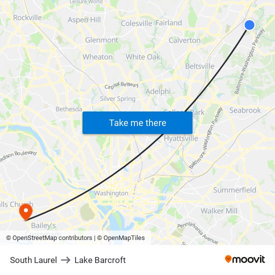 South Laurel to Lake Barcroft map