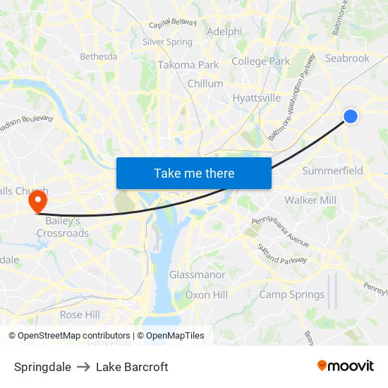 Springdale to Lake Barcroft map