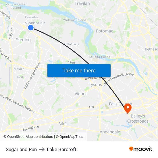 Sugarland Run to Lake Barcroft map