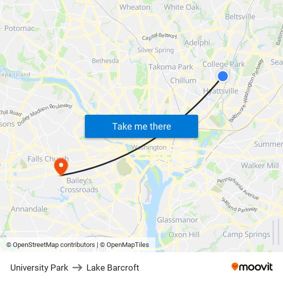 University Park to Lake Barcroft map