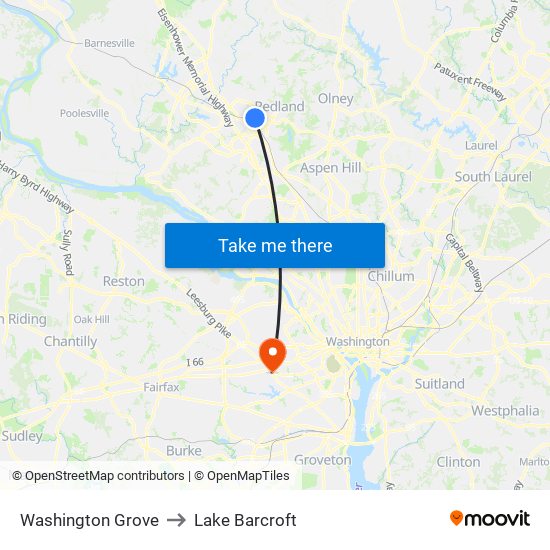Washington Grove to Lake Barcroft map