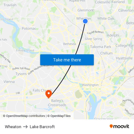 Wheaton to Lake Barcroft map