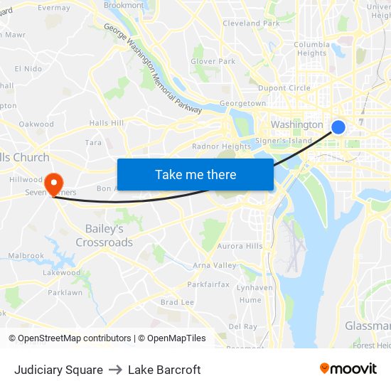 Judiciary Square to Lake Barcroft map