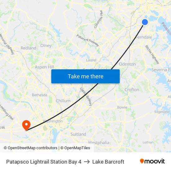 Patapsco Lightrail Station Bay 4 to Lake Barcroft map