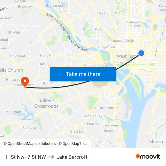 H St Nw+7 St NW to Lake Barcroft map