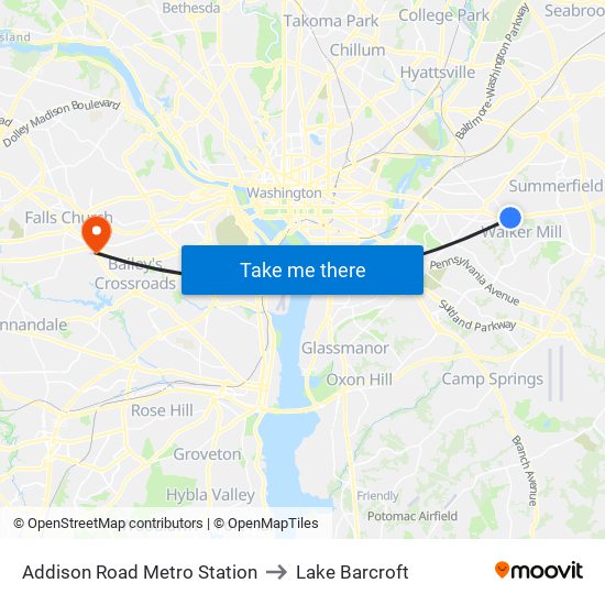 Addison Road Metro Station to Lake Barcroft map