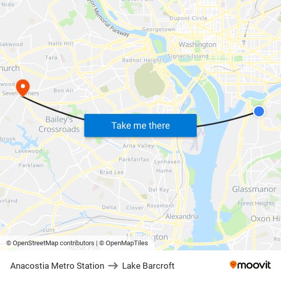 Anacostia Metro Station to Lake Barcroft map