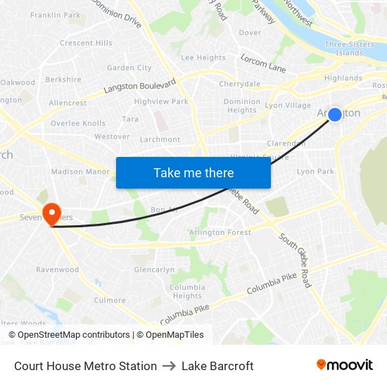 Court House Metro Station to Lake Barcroft map