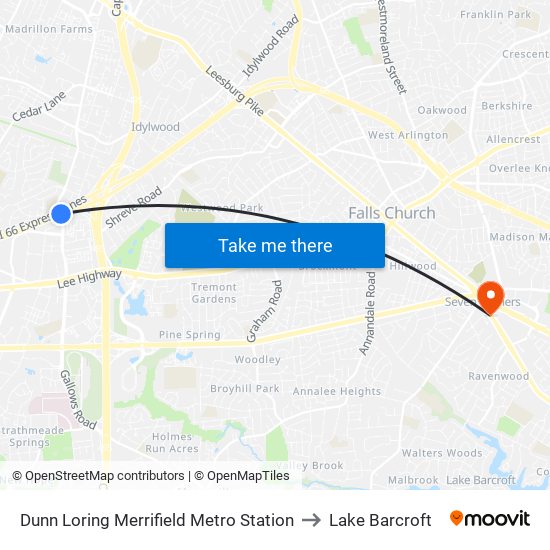 Dunn Loring Merrifield Metro Station to Lake Barcroft map