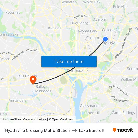 Hyattsville Crossing Metro Station to Lake Barcroft map