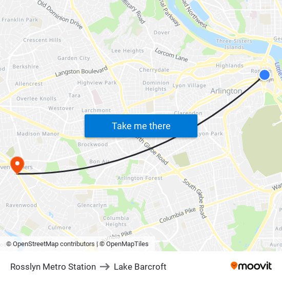 Rosslyn Metro Station to Lake Barcroft map