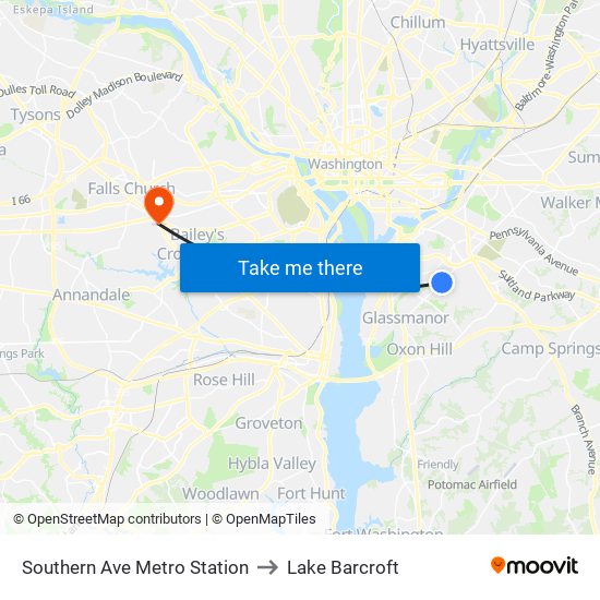 Southern Ave Metro Station to Lake Barcroft map