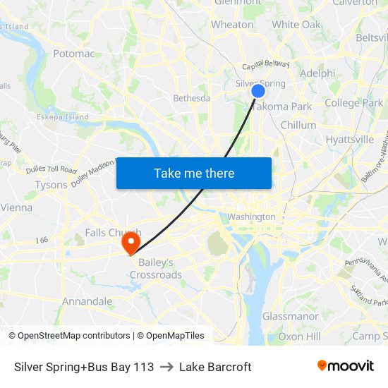 Silver Spring+Bus Bay 113 to Lake Barcroft map