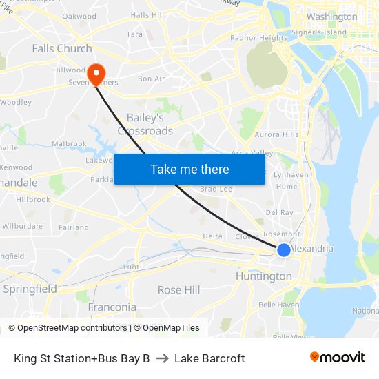 King St Station+Bus Bay B to Lake Barcroft map