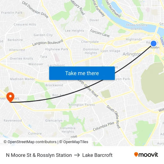 N Moore St & Rosslyn Station to Lake Barcroft map