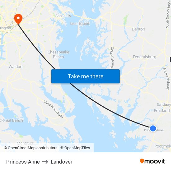 Princess Anne to Landover map