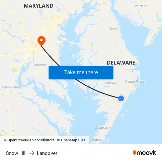 Snow Hill to Landover map