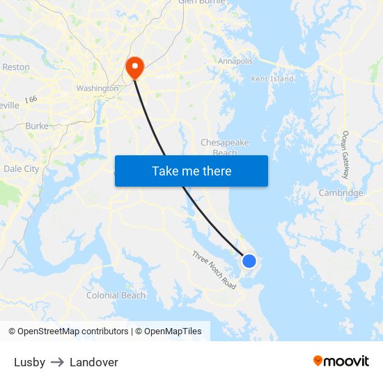 Lusby to Landover map