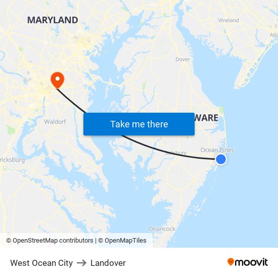 West Ocean City to Landover map