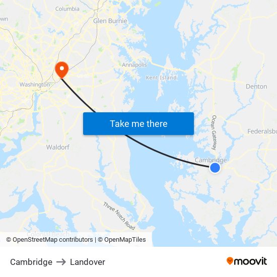 Cambridge to Landover map