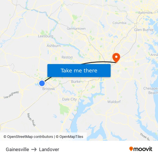 Gainesville to Landover map