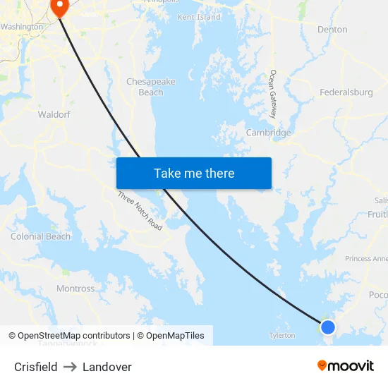 Crisfield to Landover map