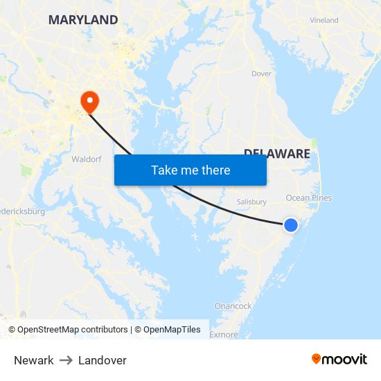 Newark to Landover map