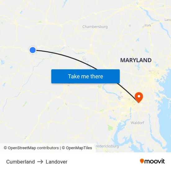 Cumberland to Landover map