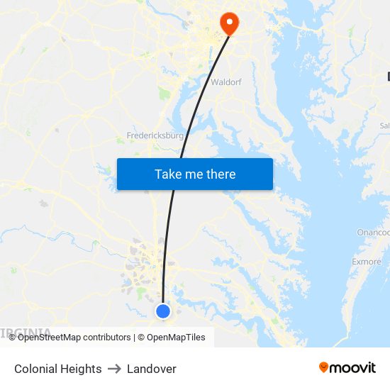 Colonial Heights to Landover map