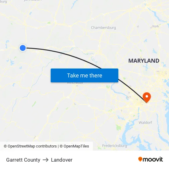 Garrett County to Landover map