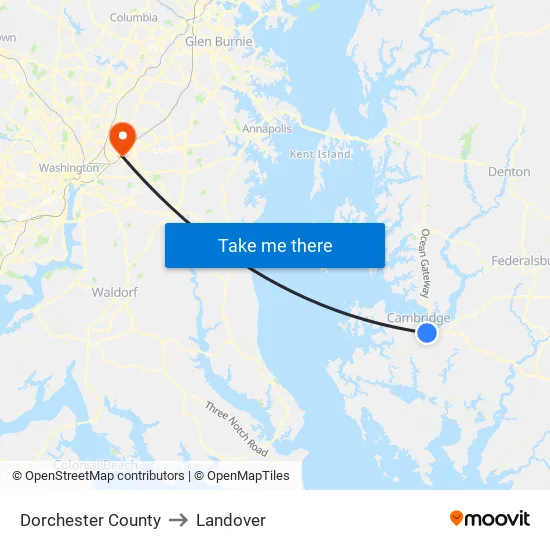 Dorchester County to Landover map