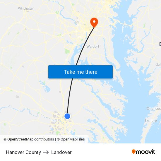 Hanover County to Landover map