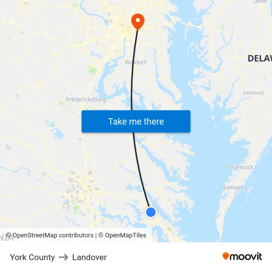 York County to Landover map
