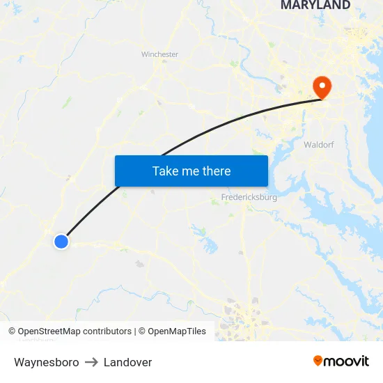 Waynesboro to Landover map