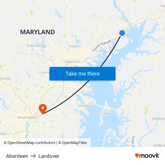 Aberdeen to Landover map