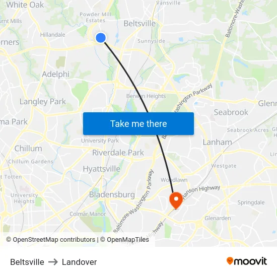 Beltsville to Landover map
