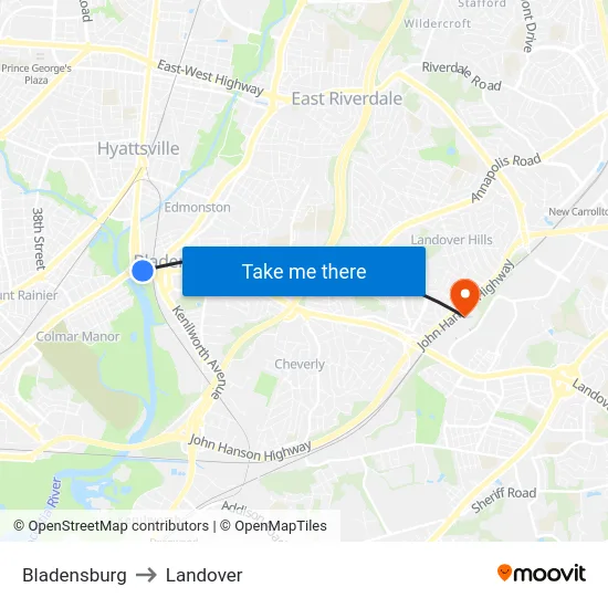 Bladensburg to Landover map