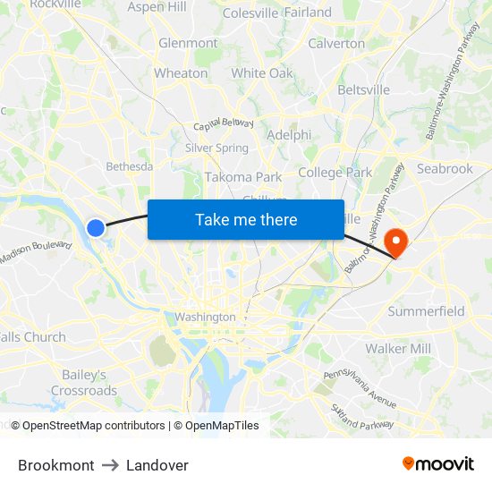 Brookmont to Landover map