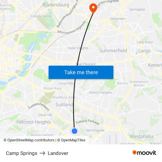 Camp Springs to Landover map