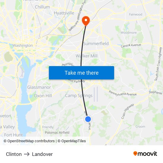 Clinton to Landover map