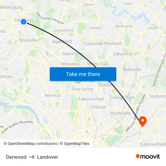 Derwood to Landover map