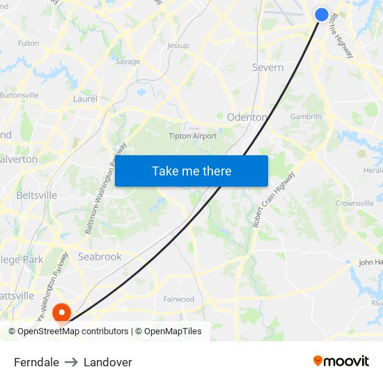 Ferndale to Landover map