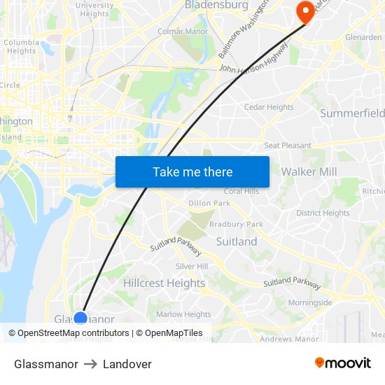 Glassmanor to Landover map