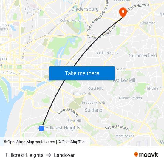 Hillcrest Heights to Landover map