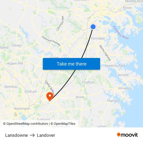 Lansdowne to Landover map