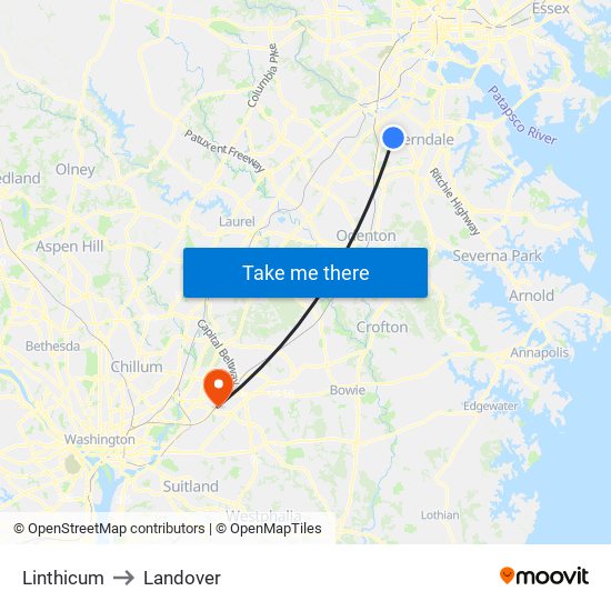 Linthicum to Landover map