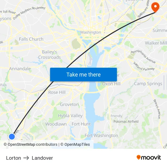 Lorton to Landover map
