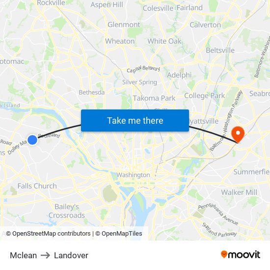 Mclean to Landover map